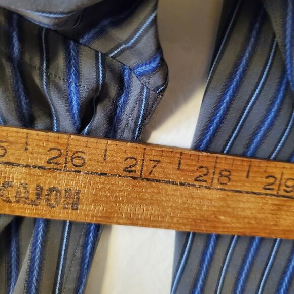 Thomas Dean Dress Shirt XL Mens Blue Gray Stripe Cotton Lightweight Collegiate - Picture 6 of 8